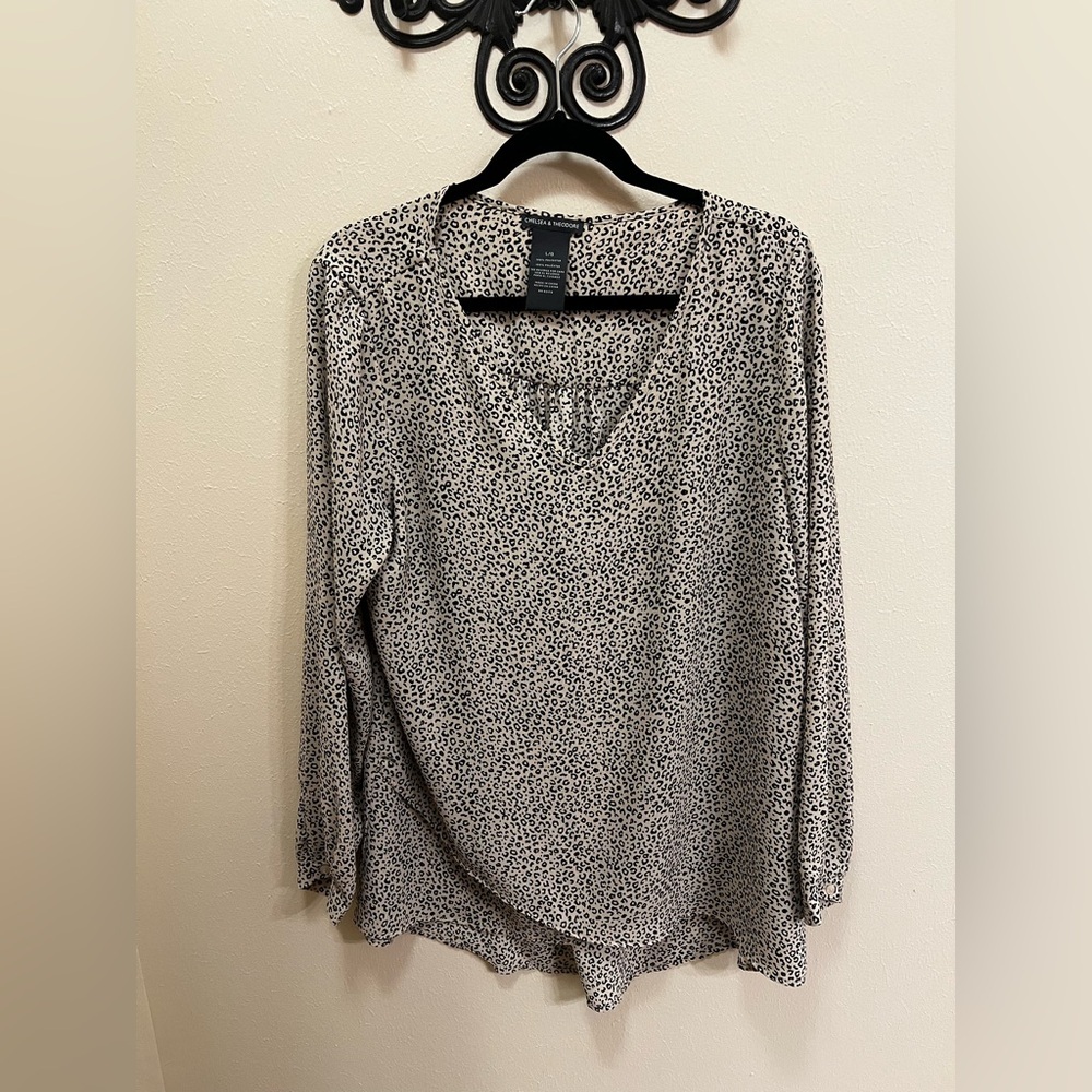 Chelsea & Theodore Black and White Leopard Blouse